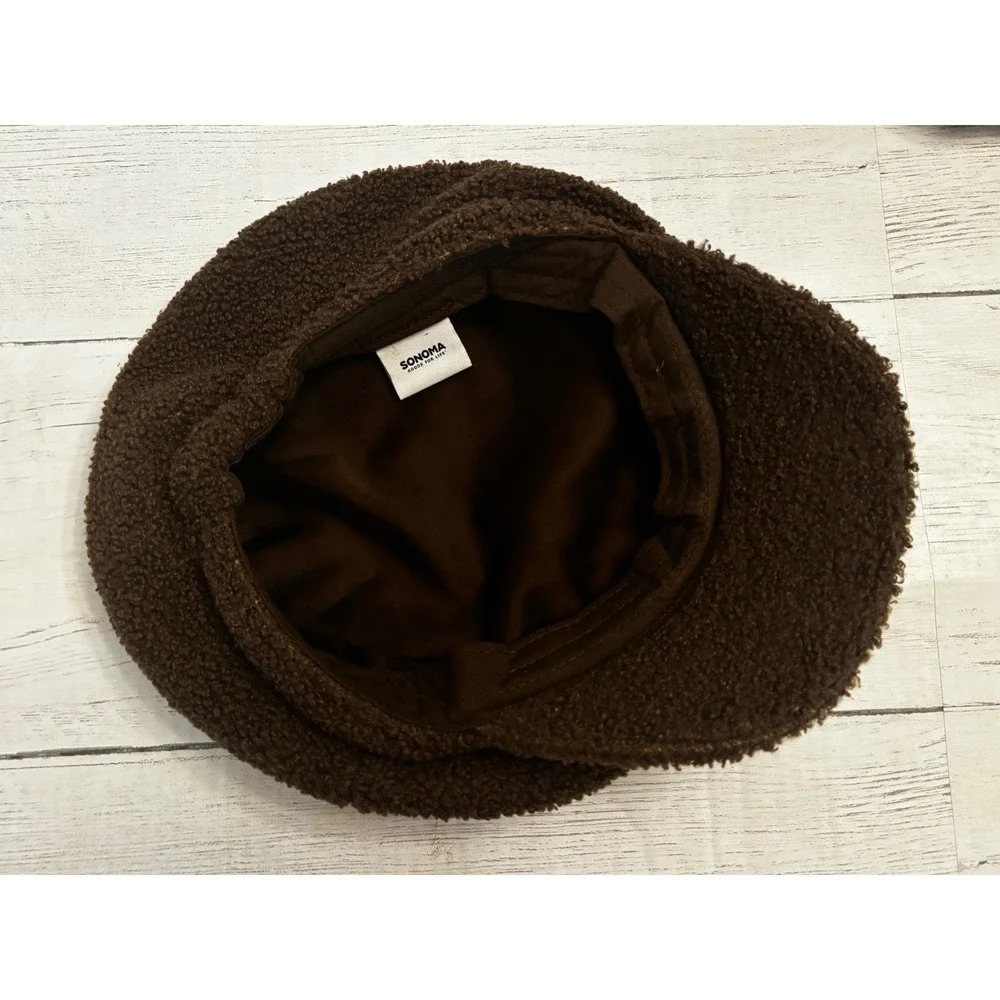 Sonoma Goods For Life Brown Sherpa Fleece Newsboy Baker Boy Cap Fall/Winter Hat